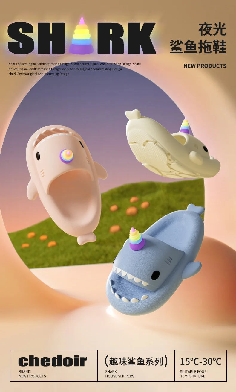 PlayCoCo™ Shark Slippers – Glow-in-the-Dark Summer Slides for Women, Men & Kids | Safe & Comfy for Home or Beach